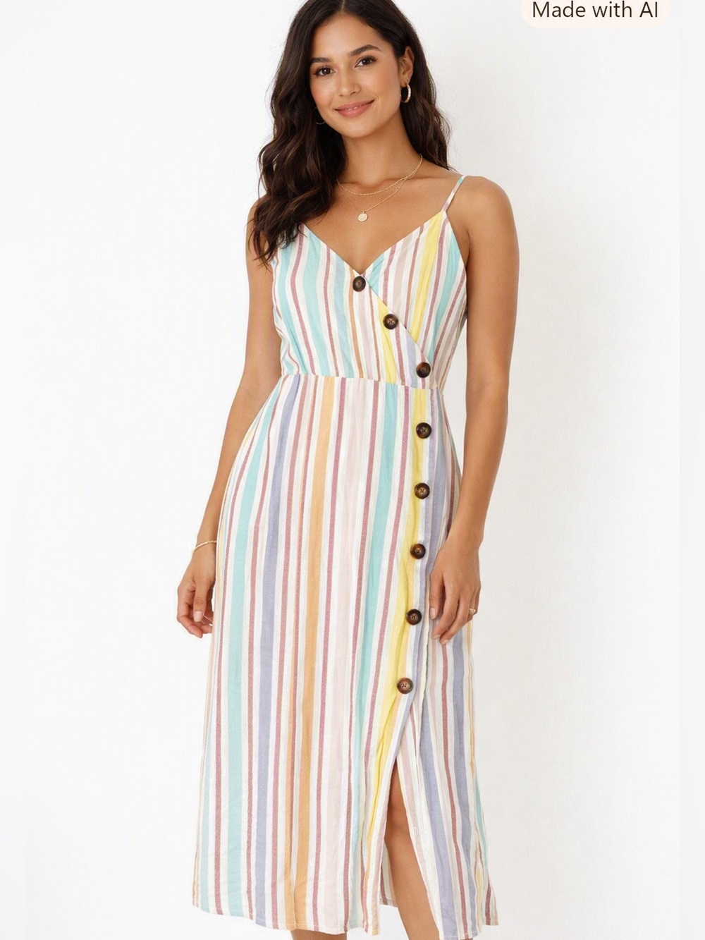 a.n.a Pastel Multicolor Striped full Button-Front Dress size Large